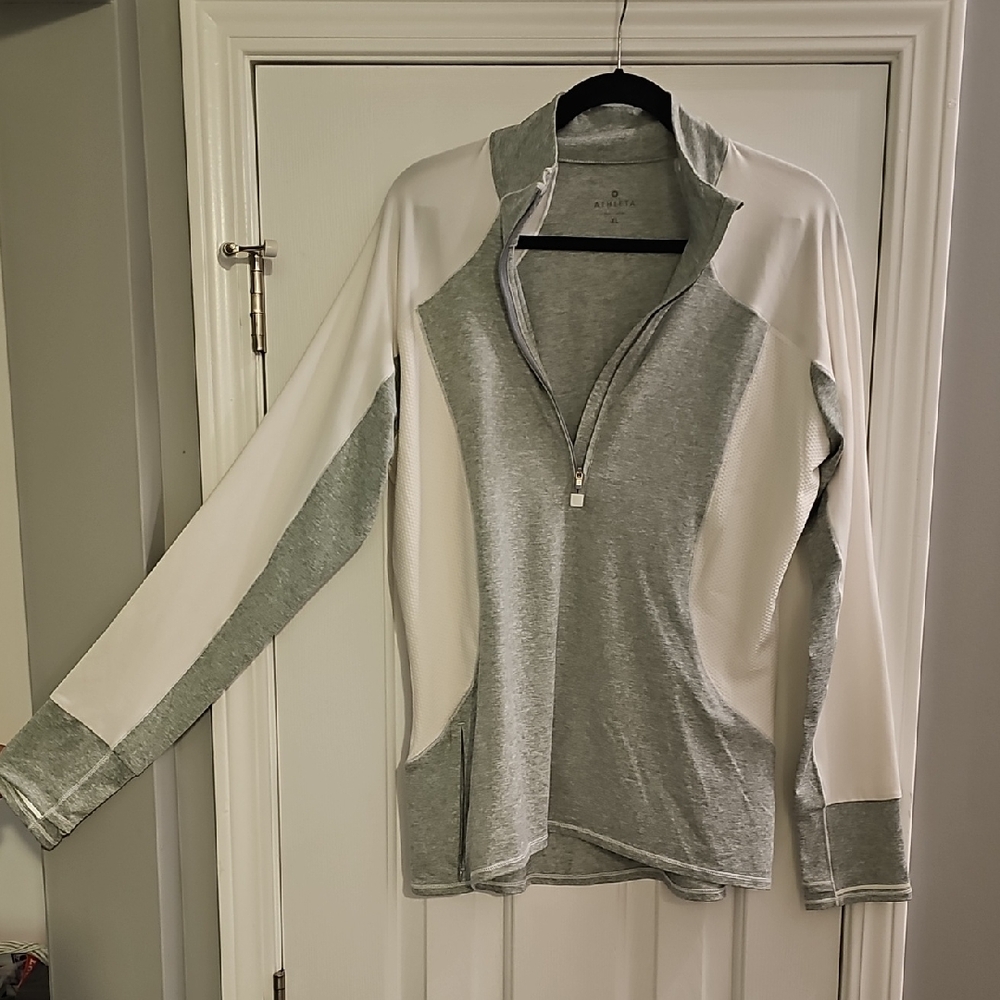 Athleta Gray and Cream Quarter-Zip Sweatshirt